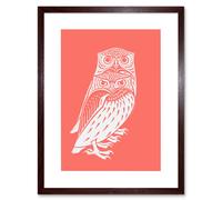 Wall Art Print Living Coral Owls Julie De Graag Art Black Framed 9x7 inch Artery8 Brown W7 inch x H9 inch