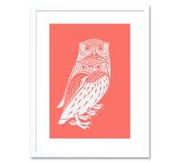 Wall Art Print Living Coral Owls Julie De Graag Art Black Framed 9x7 inch Artery8 White W7 inch x H9 inch