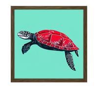 Wall Art Print Loggerhead Sea Turtle Red Shell Animal Watercolour Ink Stamp Square Framed Picture 16X16 Inch Artery8 Brown W16 inch x H16 inch