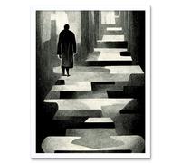 Wall Art Print Lone Figure Abstract Monochrome Vintage Black White Art Framed Artery8 White W12 inch x H16 inch