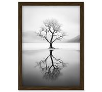 Wall Art Print Lone Tree by Frozen Lake Winter Landscape Black and White Photograph Artwork Framed A4 Artery8 Brown A4