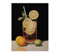 Wall Art Print Long Island Iced Tea Refreshing Cocktail Drink Kitchen Realistic Oil Painting Poster Wee Blue Coo Black W24 inch x H32 inch