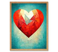 Wall Art Print Love Heart Painting Romance Bright Blue Teal Unique Modern Art Framed Artery8 Light Oak W12 inch x H16 inch