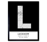 Wall Art Print Lucknow India City Map Modern Typography Stylish Letter Framed Word Wee Blue Coo Black W12 inch x H16 inch