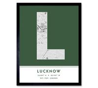 Wall Art Print Lucknow India City Map Modern Typography Stylish Letter Framed Word Wee Blue Coo Green W12 inch x H16 inch