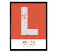 Wall Art Print Lucknow India City Map Modern Typography Stylish Letter Framed Word Wee Blue Coo Orange W12 inch x H16 inch