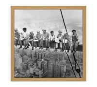 Wall Art Print Lunch Atop A Skyscraper New York 1932 Iconic Photo Square Framed Picture 16X16 Inch Artery8 Light Oak W16 inch x H16 inch
