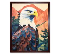 Wall Art Print Majestic Bald Eagle Forest Mountain Landscape Graphic Artwork Art Framed Artery8 Brown W12 inch x H16 inch