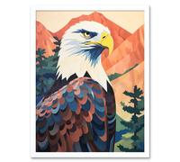Wall Art Print Majestic Bald Eagle Forest Mountain Landscape Graphic Artwork Art Framed Artery8 White W12 inch x H16 inch