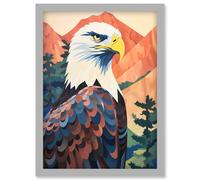 Wall Art Print Majestic Bald Eagle Forest Mountain Landscape Graphic Artwork Framed A4 Artery8 Grey A4