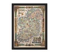 Wall Art Print Map Colortext 1936 Story Ireland Historic Pictorial Large Framed Wall Décor Art Artery8 Light Oak W18 inch x H24 inch