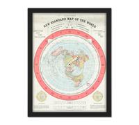 Wall Art Print Map Gleason 1892 World Time Calculator Flat Earth Large Framed Wall Décor Art Artery8 Black W18 inch x H24 inch