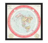 Wall Art Print Map Gleason 1892 World Time Calculator Flat Earth Square Framed Picture 16X16 Inch Artery8 Black W16 inch x H16 inch