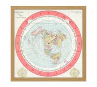 Wall Art Print Map Gleason 1892 World Time Calculator Flat Earth Square Framed Picture 16X16 Inch Artery8 Light Oak W16 inch x H16 inch