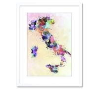 Wall Art Print Map Painting Italy Sardinia Sicily Paint Splash Colour Artwork Framed 9X7 Inch Artery8 White W7 inch x H9 inch