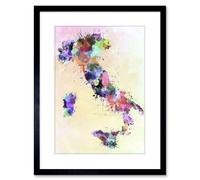 Wall Art Print Map Painting Italy Sardinia Sicily Paint Splash Colour Artwork Framed 9X7 Inch Artery8 Black W7 inch x H9 inch