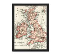 Wall Art Print Map Rand McNally 1900 British Isles Ireland UK Chart Large Framed Wall Décor Art Artery8 Light Oak W18 inch x H24 inch