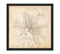 Wall Art Print Map Transport Mmtb 1922 Melbourne Trams Trains Replica Square Framed Picture 16X16 Inch Artery8 Black W16 inch x H16 inch