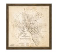 Wall Art Print Map Transport Mmtb 1922 Melbourne Trams Trains Replica Square Framed Picture 16X16 Inch Artery8 Brown W16 inch x H16 inch