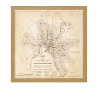 Wall Art Print Map Transport Mmtb 1922 Melbourne Trams Trains Replica Square Framed Picture 16X16 Inch Artery8 Light Oak W16 inch x H16 inch