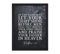 Wall Art Print Matthew 5:16 Let Your Light Shine Good Deeds Praise Father in Heaven Christian Bible Verse Large Framed Wall Décor Art Artery8 White W18 inch x H24 inch
