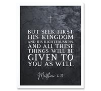 Wall Art Print Matthew 6:33 See First His Kingdom and Righteousness Christian Bible Verse Quote Scripture Typography Art Framed Artery8 White W12 inch x H16 inch