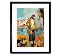 Wall Art Print Mediterranean Fisherman Preparing for the Market Artwork Framed 9X7 Inch Artery8 Black W7 inch x H9 inch