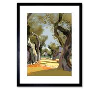 Wall Art Print Mediterranean Landscape of an Olive Tree Grove Artwork Framed 9X7 Inch Artery8 Black W7 inch x H9 inch