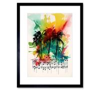 Wall Art Print Melodic Oasis Tropical Palm Tree Sonata Music Modern Splat Paint Watercolour Painting Artwork Framed 9X7 Inch Artery8 Black W7 inch x H9 inch