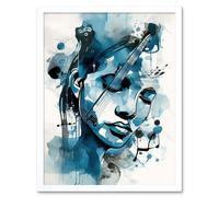 Wall Art Print Melody Muse a Musician's Vision in Midnight Blue Modern Watercolour Painting Art Framed Artery8 White W12 inch x H16 inch