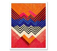 Wall Art Print Memphis Design Geometric Retro Abstract Orange Red Blue Cream Painting Art Framed Artery8 White W12 inch x H16 inch