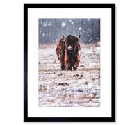 Wall Art Print Minear Bison in Snow Framed Artery8 Black W7 inch x H9 inch