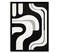 Wall Art Print Minimalist Curves Shapes Abstract Black White Geometric Framed Art Artery8 Black W12 inch x H16 inch