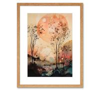 Wall Art Print Misty Riverside Trees Sunset Landscape Modern Boho Watercolour Painting Artwork Framed 9X7 Inch Artery8 Beige W7 inch x H9 inch