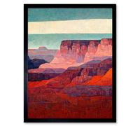 Wall Art Print Modern Abstract Grand Canyon Style Arizona Landscape Painting Art Framed Artery8 Black W12 inch x H16 inch