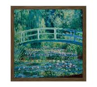 Wall Art Print Monet Water Lilies Japan Bridge Painting Square Framed Picture 16X16 Inch Artery8 Brown W16 inch x H16 inch