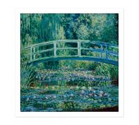 Wall Art Print Monet Water Lilies Japan Bridge Painting Square Framed Picture 16X16 Inch Artery8 White W16 inch x H16 inch