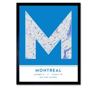 Wall Art Print Montreal Canada City Map Modern Typography Stylish Letter Framed Word Wee Blue Coo Blue W12 inch x H16 inch