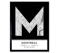 Wall Art Print Montreal Canada City Map Modern Typography Stylish Letter Framed Word Wee Blue Coo Black W12 inch x H16 inch