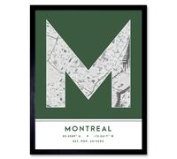 Wall Art Print Montreal Canada City Map Modern Typography Stylish Letter Framed Word Wee Blue Coo Green W12 inch x H16 inch