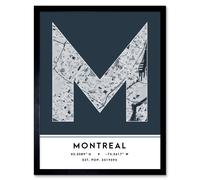 Wall Art Print Montreal Canada City Map Modern Typography Stylish Letter Framed Word Wee Blue Coo Navy W12 inch x H16 inch