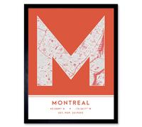Wall Art Print Montreal Canada City Map Modern Typography Stylish Letter Framed Word Wee Blue Coo Orange W12 inch x H16 inch
