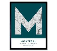 Wall Art Print Montreal Canada City Map Modern Typography Stylish Letter Framed Word Wee Blue Coo Teal W12 inch x H16 inch