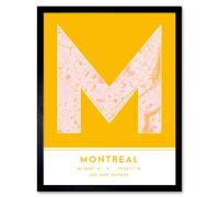 Wall Art Print Montreal Canada City Map Modern Typography Stylish Letter Framed Word Wee Blue Coo Yellow W12 inch x H16 inch