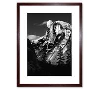 Wall Art Print Moonrise Behind Half Dome High Contrast Black White Photograph Yosemite National Park Full Moon and Mountain Forest Landscape Artwork F Artery8 Brown W7 inch x H9 inch