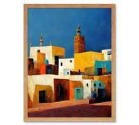 Wall Art Print Morocco Skyline Cityscape Modern Art Framed Artery8 Light Oak W12 inch x H16 inch