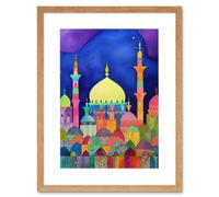 Wall Art Print Mosque Cityscape Islam Folk Artwork Framed 9X7 Inch Artery8 Beige W7 inch x H9 inch