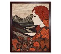 Wall Art Print Mother Nature Spring Floral Mountain Landscape Art Framed Artery8 Brown W12 inch x H16 inch