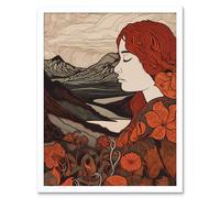 Wall Art Print Mother Nature Spring Floral Mountain Landscape Art Framed Artery8 White W12 inch x H16 inch