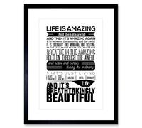 Wall Art Print Motivational Life Amazing Awful Beautiful Framed Artery8 Black W7 inch x H9 inch